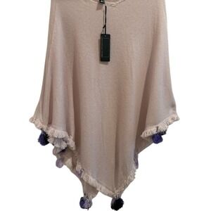 NWT +Beryll 100% Cashmere Poncho Wrap Pink Purple Tassels Made in USA Luxury OS